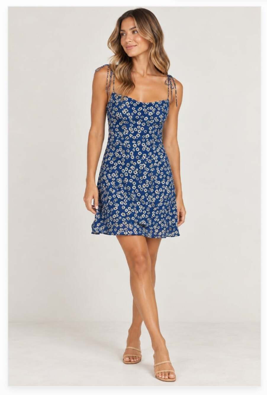 Reformation Dress Womens 12 Blue Floral Tie Strap Smocked Mini Sundress